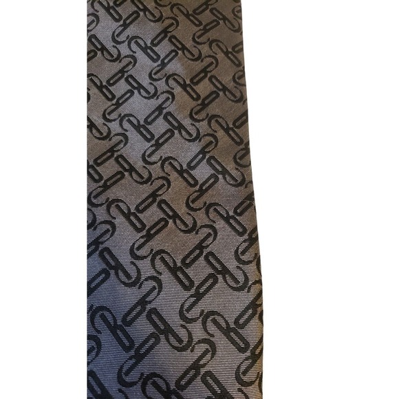 BELISI MENS TIE GRAY WITH BLACK 'B' NECK TIE 100% SILK DESIGNER WEDDING OFFICE - Picture 2 of 13